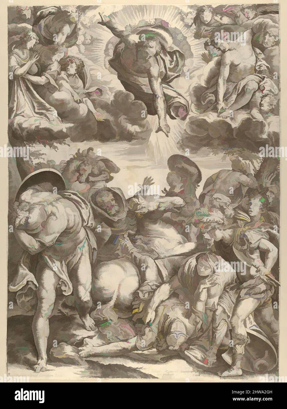 Art inspiré par les dessins et les estampes, l'impression, la conversion de Saint Paul avec Dieu le Père et les Anges ci-dessus, oeuvres classiques modernisées par Artotop avec un peu de modernité. Formes, couleur et valeur, impact visuel accrocheur sur l'art émotions par la liberté d'œuvres d'art d'une manière contemporaine. Un message intemporel qui cherche une nouvelle direction créative. Artistes qui se tournent vers le support numérique et créent le NFT Artotop Banque D'Images