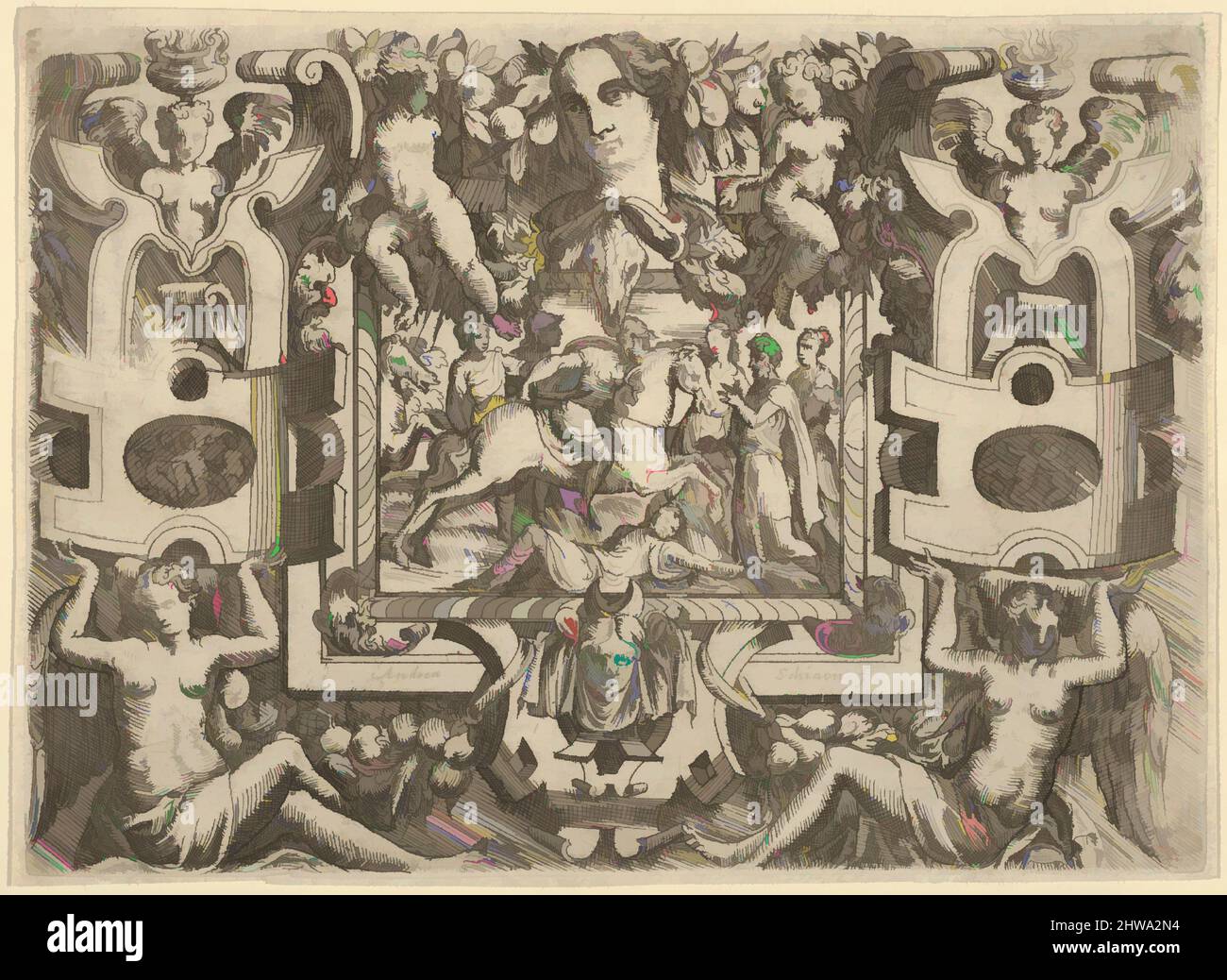 Art inspiré par Print, figure à cheval tenant une épée et surmontant une figure au sol, Andrea Schiavone, œuvres classiques modernisées par Artotop avec une touche de modernité. Formes, couleur et valeur, impact visuel accrocheur sur l'art émotions par la liberté d'œuvres d'art d'une manière contemporaine. Un message intemporel qui cherche une nouvelle direction créative. Artistes qui se tournent vers le support numérique et créent le NFT Artotop Banque D'Images