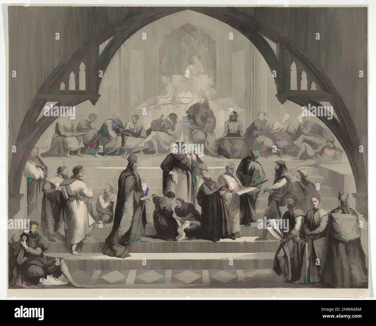 Art inspiré par dessins et estampes, Print, The School of Legislation in Lincoln's-Inn Hall, George Frederic Watts, œuvres classiques modernisées par Artotop avec un peu de modernité. Formes, couleur et valeur, impact visuel accrocheur sur l'art émotions par la liberté d'œuvres d'art d'une manière contemporaine. Un message intemporel qui cherche une nouvelle direction créative. Artistes qui se tournent vers le support numérique et créent le NFT Artotop Banque D'Images