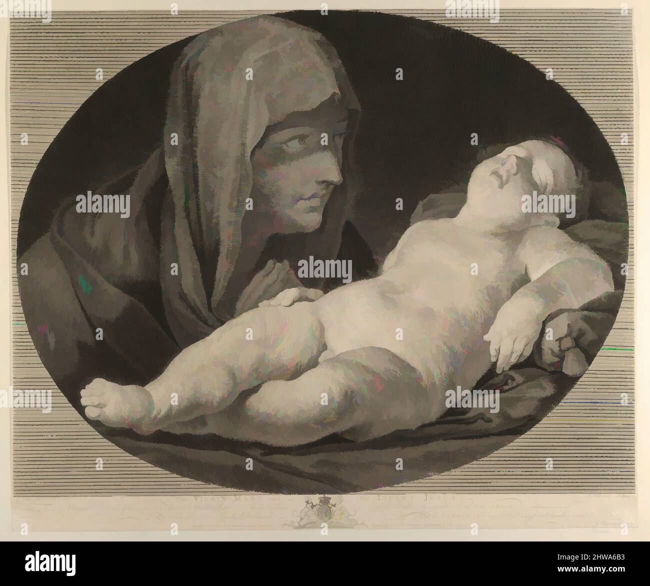 Art inspiré par dessins et estampes, Imprimer, la Vierge dans la prière, regardant le bébé endormi Christ, dans un cadre ovale, après Reni, oeuvres classiques modernisées par Artotop avec une touche de modernité. Formes, couleur et valeur, impact visuel accrocheur sur l'art émotions par la liberté d'œuvres d'art d'une manière contemporaine. Un message intemporel qui cherche une nouvelle direction créative. Artistes qui se tournent vers le support numérique et créent le NFT Artotop Banque D'Images