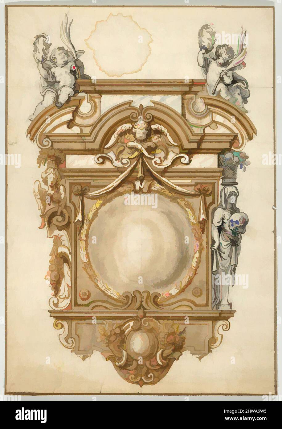 Art inspiré par les dessins et les imprimés, dessin d'ornement et d'architecture, Design for an Epitaph with a variant, flanqué de termes, œuvres classiques modernisées par Artotop avec une touche de modernité. Formes, couleur et valeur, impact visuel accrocheur sur l'art émotions par la liberté d'œuvres d'art d'une manière contemporaine. Un message intemporel qui cherche une nouvelle direction créative. Artistes qui se tournent vers le support numérique et créent le NFT Artotop Banque D'Images