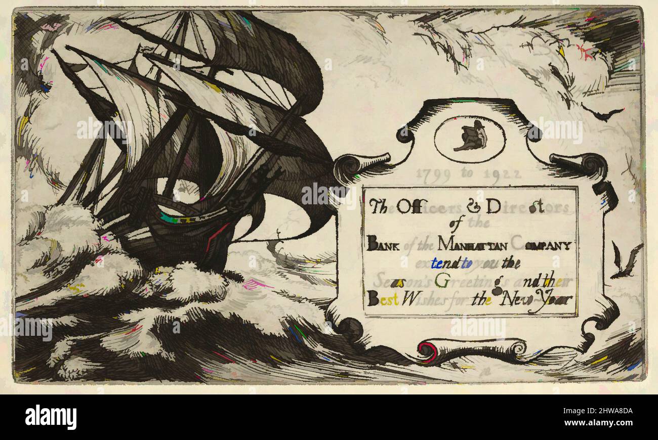 Art inspiré par les dessins et les estampes, l'impression, les voeux de la saison des dirigeants et directeurs de la Banque de Manhattan Company, artiste, Ernest, oeuvres classiques modernisées par Artotop avec un peu de modernité. Formes, couleur et valeur, impact visuel accrocheur sur l'art émotions par la liberté d'œuvres d'art d'une manière contemporaine. Un message intemporel qui cherche une nouvelle direction créative. Artistes qui se tournent vers le support numérique et créent le NFT Artotop Banque D'Images