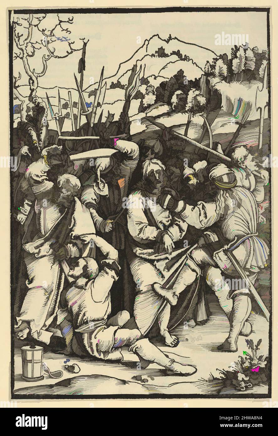 Art inspiré par dessins et estampes, Imprimer, l'arrestation du Christ, de Speculum passionis domini nostri Ihesu Christi, Hans Schäufelein, oeuvres classiques modernisées par Artotop avec un peu de modernité. Formes, couleur et valeur, impact visuel accrocheur sur l'art émotions par la liberté d'œuvres d'art d'une manière contemporaine. Un message intemporel qui cherche une nouvelle direction créative. Artistes qui se tournent vers le support numérique et créent le NFT Artotop Banque D'Images