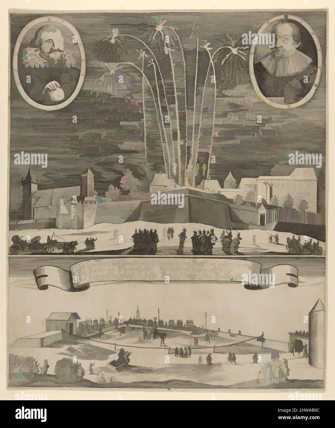 Art inspiré par les dessins et estampes, l'impression, l'ornement et l'architecture, Fete, feu d'artifice exposé par Lorenz Müller comme preuve de maîtrise, Nuremberg, œuvres classiques modernisées par Artotop avec une touche de modernité. Formes, couleur et valeur, impact visuel accrocheur sur l'art émotions par la liberté d'œuvres d'art d'une manière contemporaine. Un message intemporel qui cherche une nouvelle direction créative. Artistes qui se tournent vers le support numérique et créent le NFT Artotop Banque D'Images