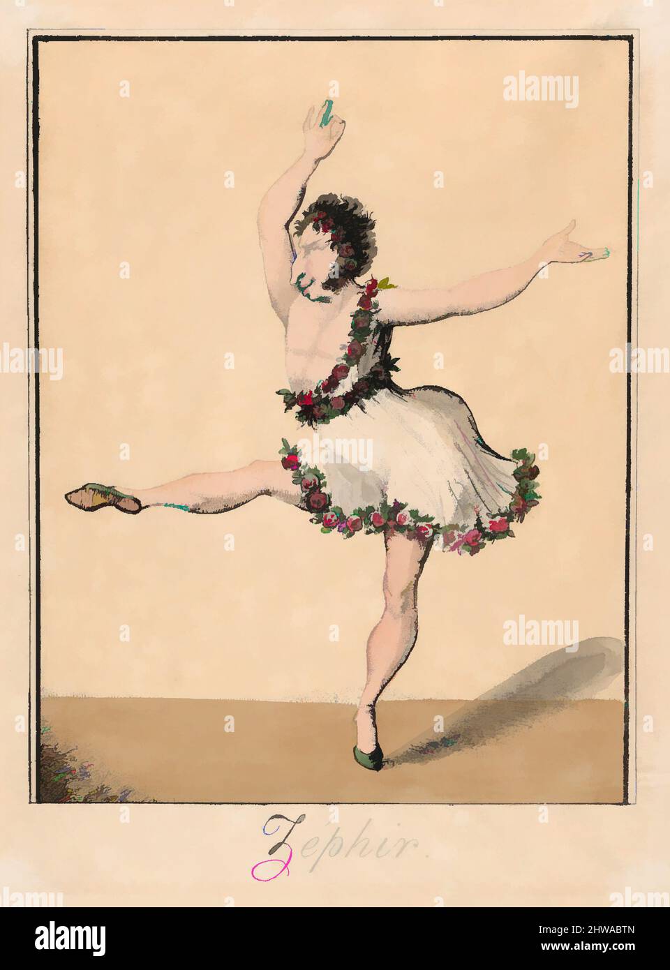 Art inspiré par dessins et estampes, Imprimer, Zéphir, caricature de la ballerine masculine Auguste Vestris, artiste, Anonyme, 19th siècle, oeuvres classiques modernisées par Artotop avec un peu de modernité. Formes, couleur et valeur, impact visuel accrocheur sur l'art émotions par la liberté d'œuvres d'art d'une manière contemporaine. Un message intemporel qui cherche une nouvelle direction créative. Artistes qui se tournent vers le support numérique et créent le NFT Artotop Banque D'Images