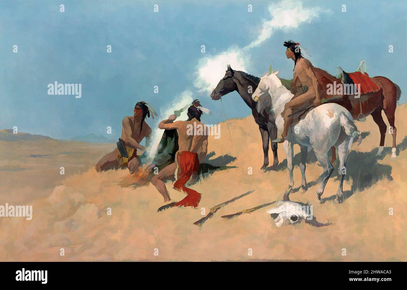 Art inspiré par les dessins et les imprimés, l'impression, le signal de fumée, artiste, Frederic Remington, American, Canton, New York 1861–1909 Ridgefield, Classic œuvres modernisées par Artotop avec une touche de modernité. Formes, couleur et valeur, impact visuel accrocheur sur l'art émotions par la liberté d'œuvres d'art d'une manière contemporaine. Un message intemporel qui cherche une nouvelle direction créative. Artistes qui se tournent vers le support numérique et créent le NFT Artotop Banque D'Images