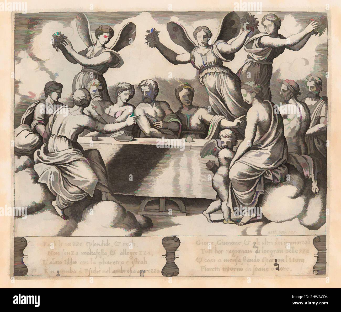 Art inspiré par la planche 31: Dieux célébrant le mariage de Cupid et psyché, de l'histoire de Cupid et psyché comme dit par Apuleius, Maître, oeuvres classiques modernisées par Artotop avec un peu de modernité. Formes, couleur et valeur, impact visuel accrocheur sur l'art émotions par la liberté d'œuvres d'art d'une manière contemporaine. Un message intemporel qui cherche une nouvelle direction créative. Artistes qui se tournent vers le support numérique et créent le NFT Artotop Banque D'Images