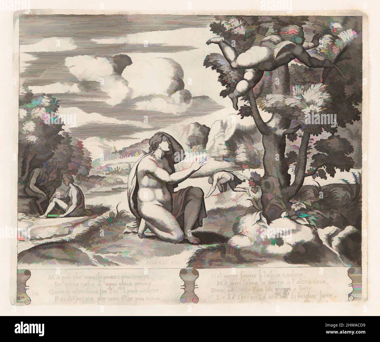Art inspiré par dessins et estampes, Imprimer, planche 14: Psyché s'agenouillant au premier plan comme Cupid s'enfuit d'elle, de l'histoire de Cupid, oeuvres classiques modernisées par Artotop avec un peu de modernité. Formes, couleur et valeur, impact visuel accrocheur sur l'art émotions par la liberté d'œuvres d'art d'une manière contemporaine. Un message intemporel qui cherche une nouvelle direction créative. Artistes qui se tournent vers le support numérique et créent le NFT Artotop Banque D'Images