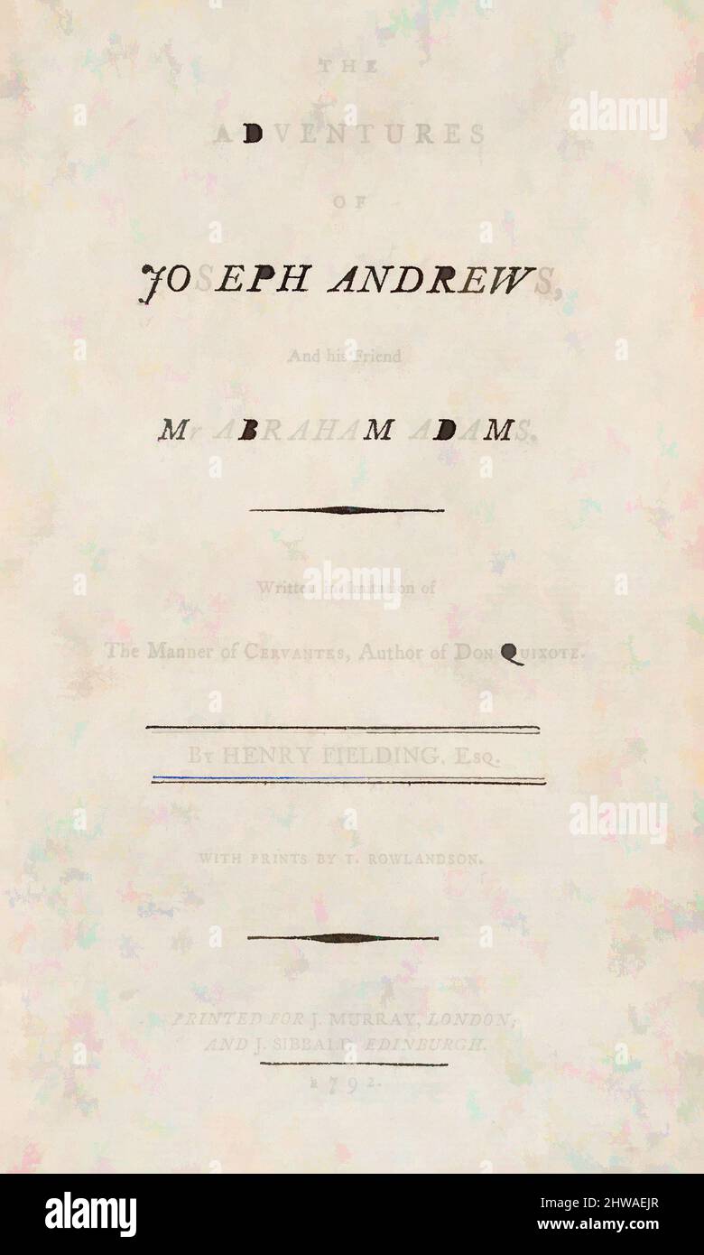 Art inspiré par dessins et estampes, Imprimer, page de titre, de Henry Fielding's Adventures of Joseph Andrews, et son ami Abraham Adams, les œuvres classiques modernisées par Artotop avec un peu de modernité. Formes, couleur et valeur, impact visuel accrocheur sur l'art émotions par la liberté d'œuvres d'art d'une manière contemporaine. Un message intemporel qui cherche une nouvelle direction créative. Artistes qui se tournent vers le support numérique et créent le NFT Artotop Banque D'Images