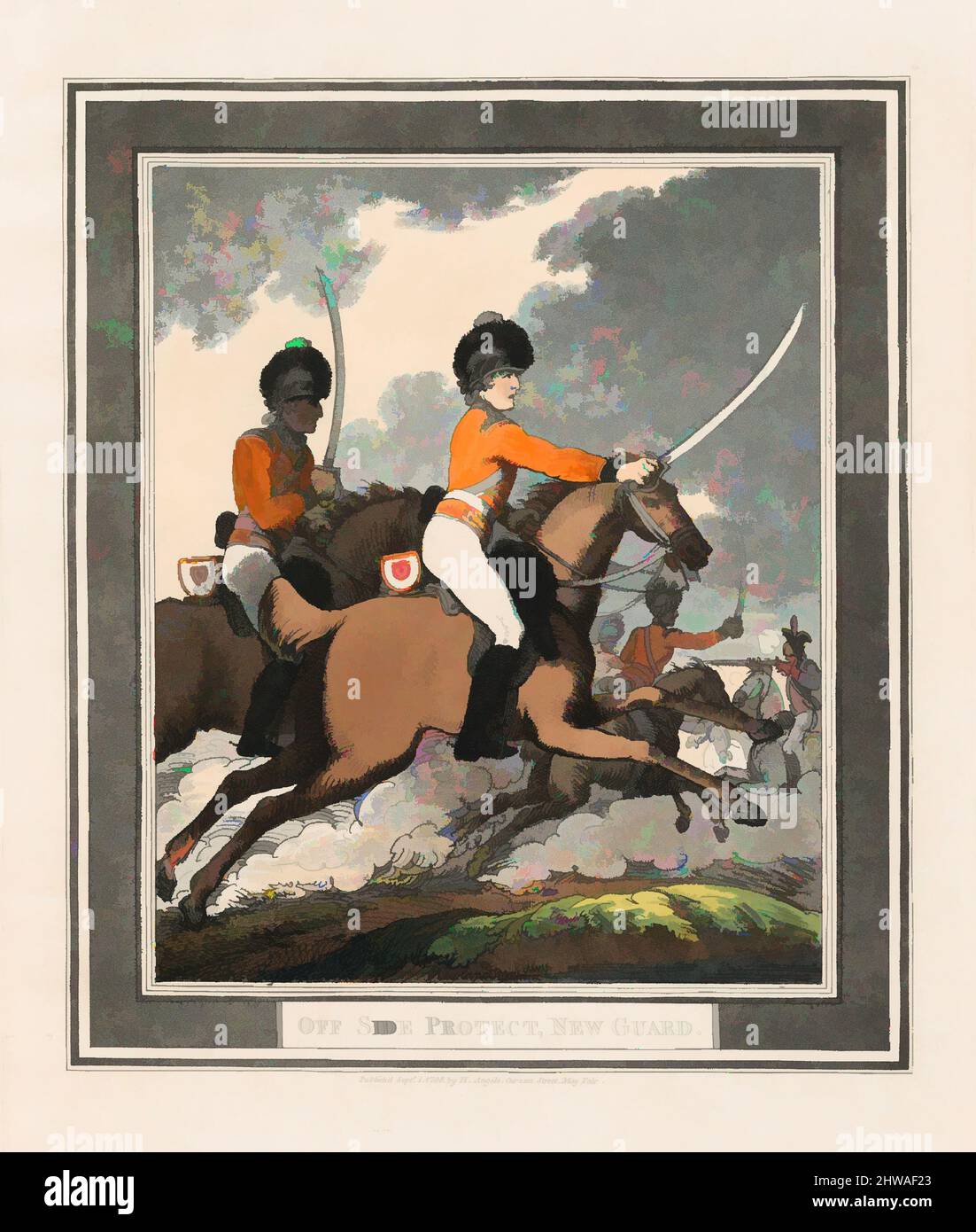 Art inspiré par les dessins et les imprimés, impression, Off Side Protect, New Guard, Hongrois et Highland Broadsabre, Éditeur, artiste, Henry Angelo, œuvres classiques modernisées par Artotop avec une touche de modernité. Formes, couleur et valeur, impact visuel accrocheur sur l'art émotions par la liberté d'œuvres d'art d'une manière contemporaine. Un message intemporel qui cherche une nouvelle direction créative. Artistes qui se tournent vers le support numérique et créent le NFT Artotop Banque D'Images