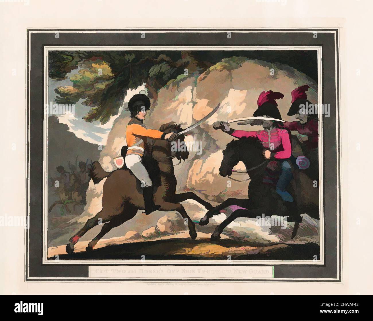 Art inspiré par les dessins et imprimés, Print, Cut Two et Horse's Off Side Protect, New Guard, Hongrois et Highland Broadsabre, les œuvres classiques modernisées par Artotop avec une touche de modernité. Formes, couleur et valeur, impact visuel accrocheur sur l'art émotions par la liberté d'œuvres d'art d'une manière contemporaine. Un message intemporel qui cherche une nouvelle direction créative. Artistes qui se tournent vers le support numérique et créent le NFT Artotop Banque D'Images