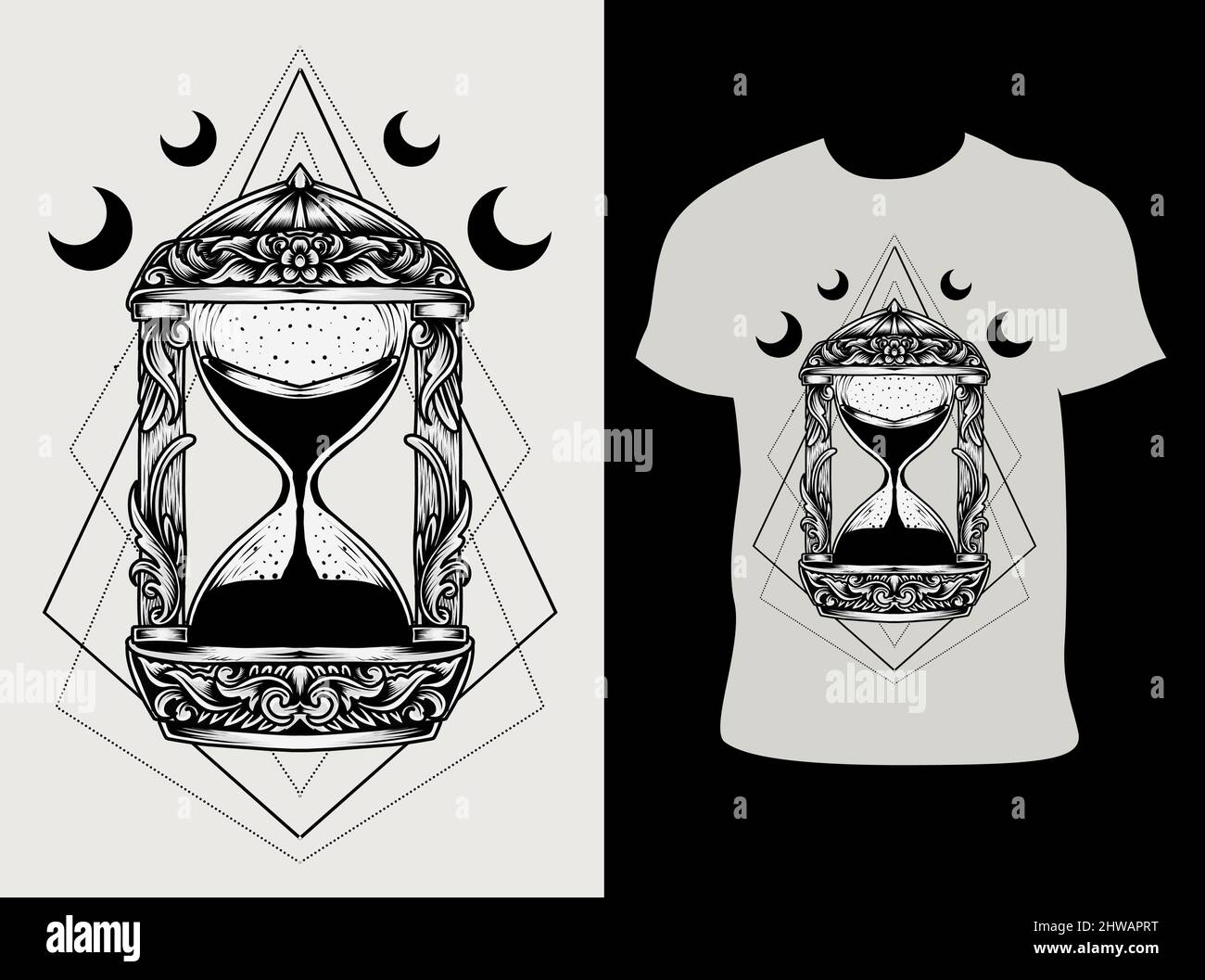 illustration vecteur antique hourglass ornement avec t-shirt design Illustration de Vecteur
