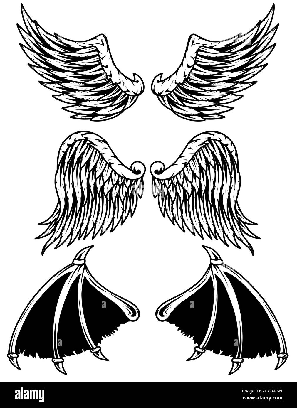Définir la couleur monochrome des ailes démon et ange Illustration de Vecteur