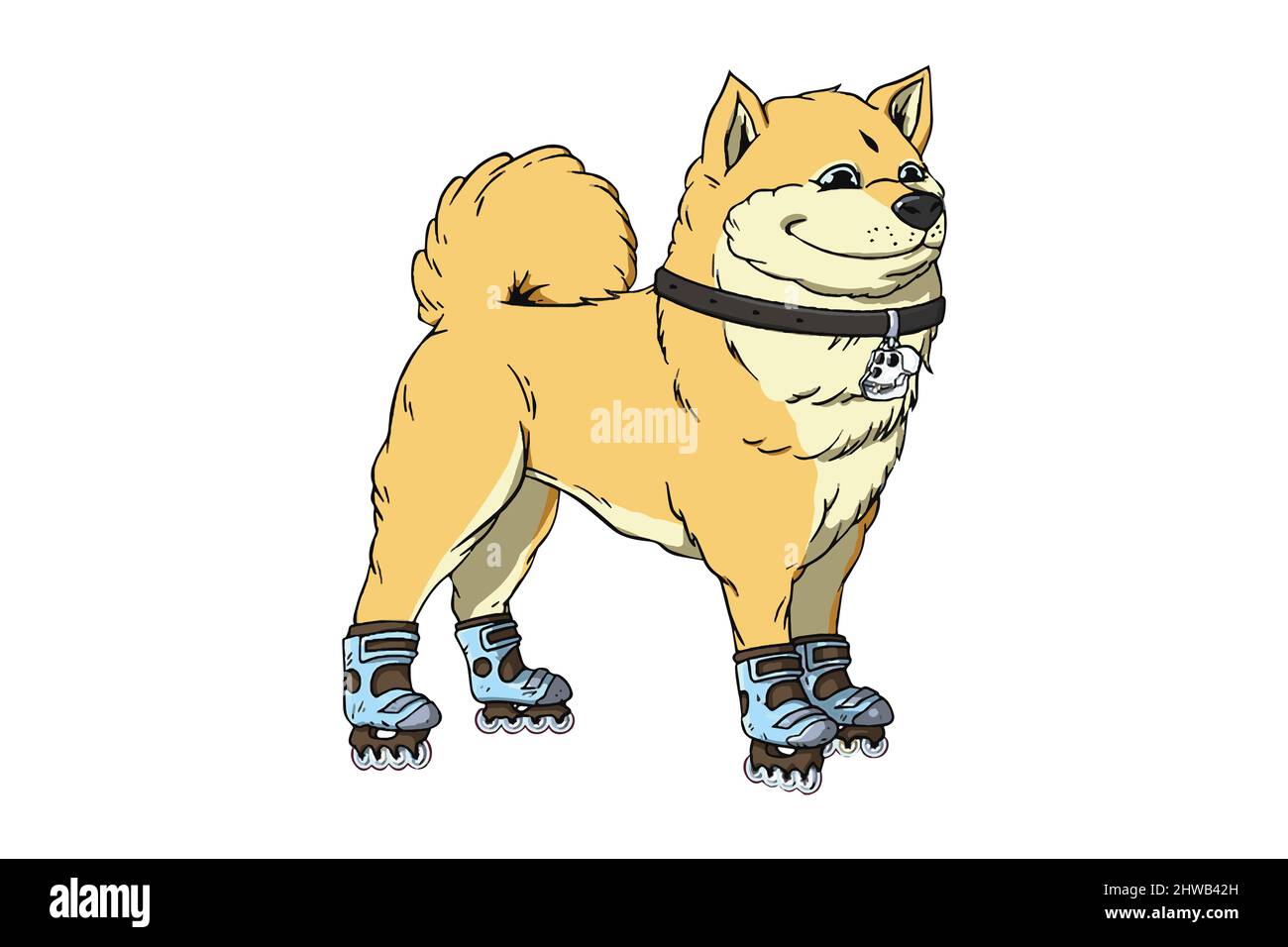 Œuvres d'art NFT du club de chenil de singe ennuyé. Chien Shiba avec rollerblades crypto actif graphique . Illustration vectorielle plate. Illustration de Vecteur