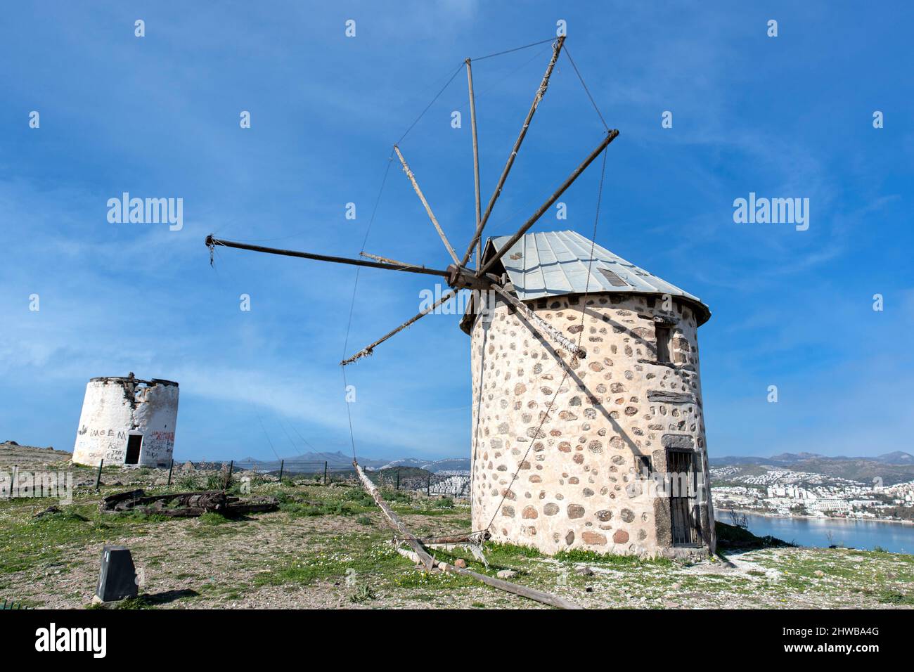 Ancien moulin à vent Bodrum, Turquie. Banque D'Images