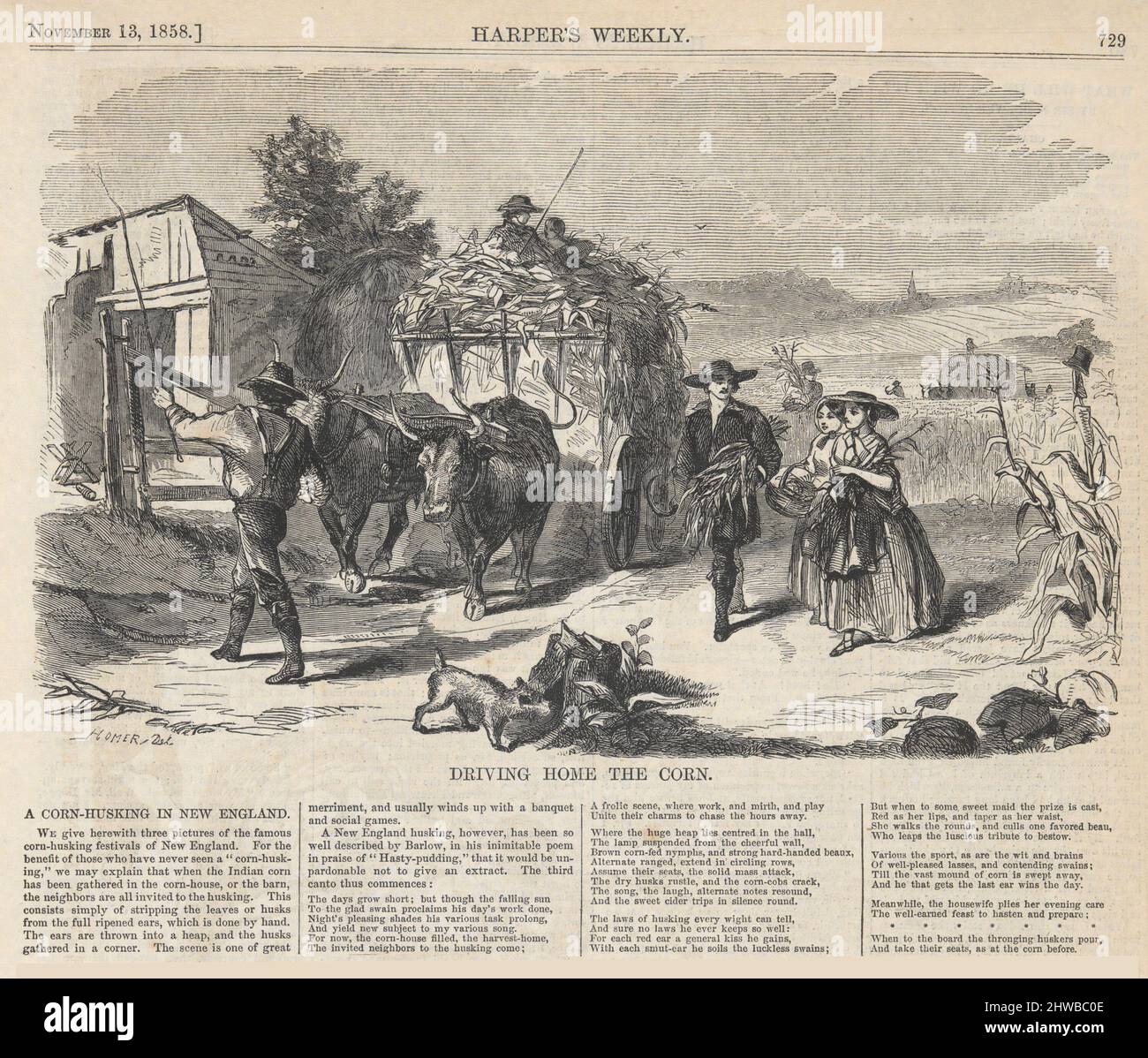 Conduire à la maison le maïs, de Harper’s Weekly, le 13 novembre 1858. Artiste: Winslow Homer, cuisine américaine, 1836–1910 Banque D'Images