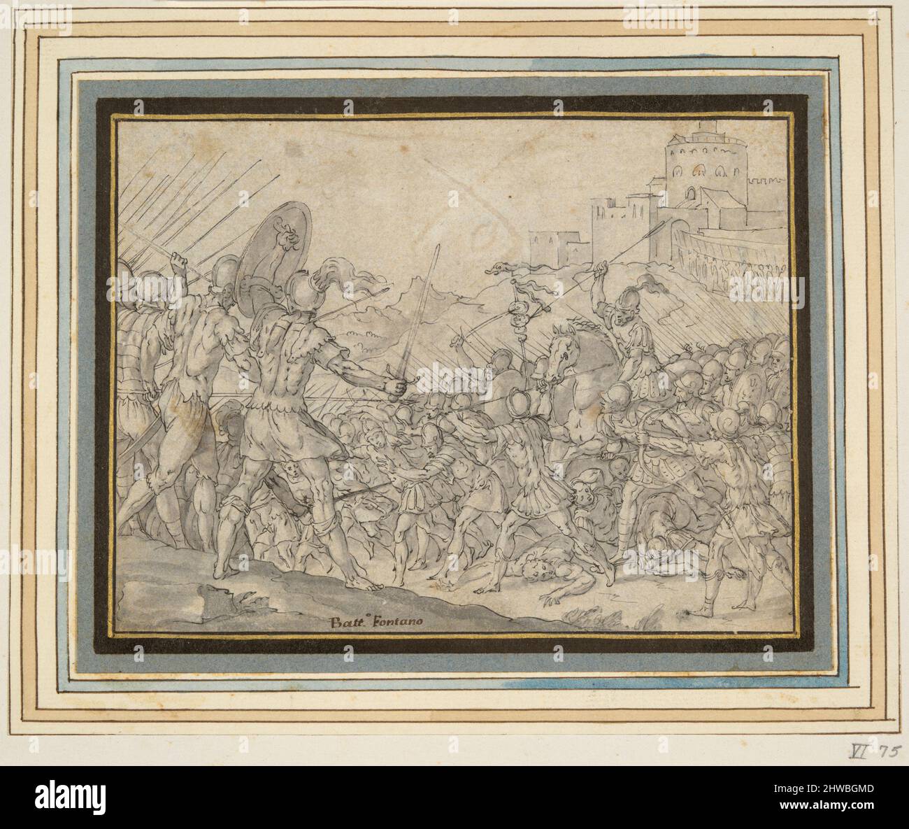 Romulus, combattre les Sabines, demande de l'aide à Jupiter. Artiste: Inconnu d'après: Giovanni Battista Fontana, Italien, environ 1524–1587 Banque D'Images