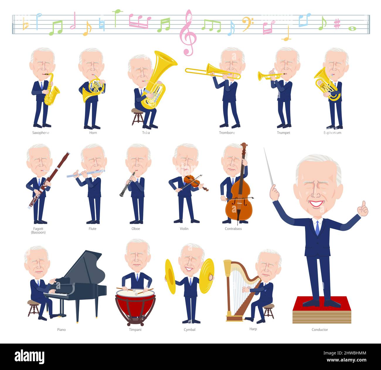 Un groupe d'hommes d'âge moyen sur les performances de musique classique.c'est l'art vectoriel si facile à éditer. Illustration de Vecteur