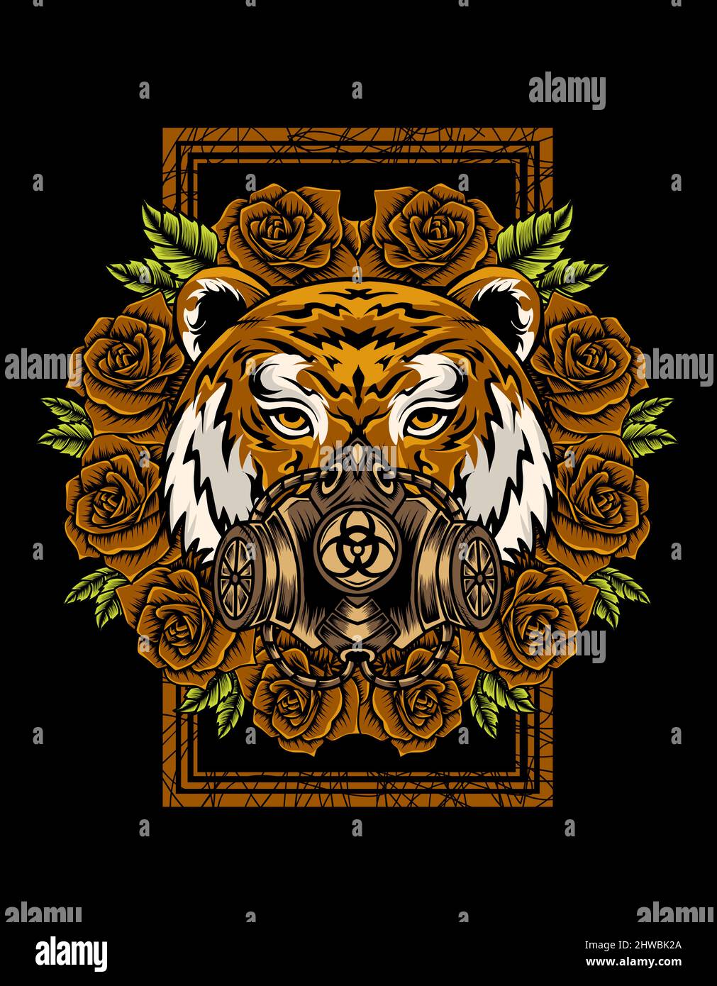 illustration masque tigre avec fleur rose Illustration de Vecteur