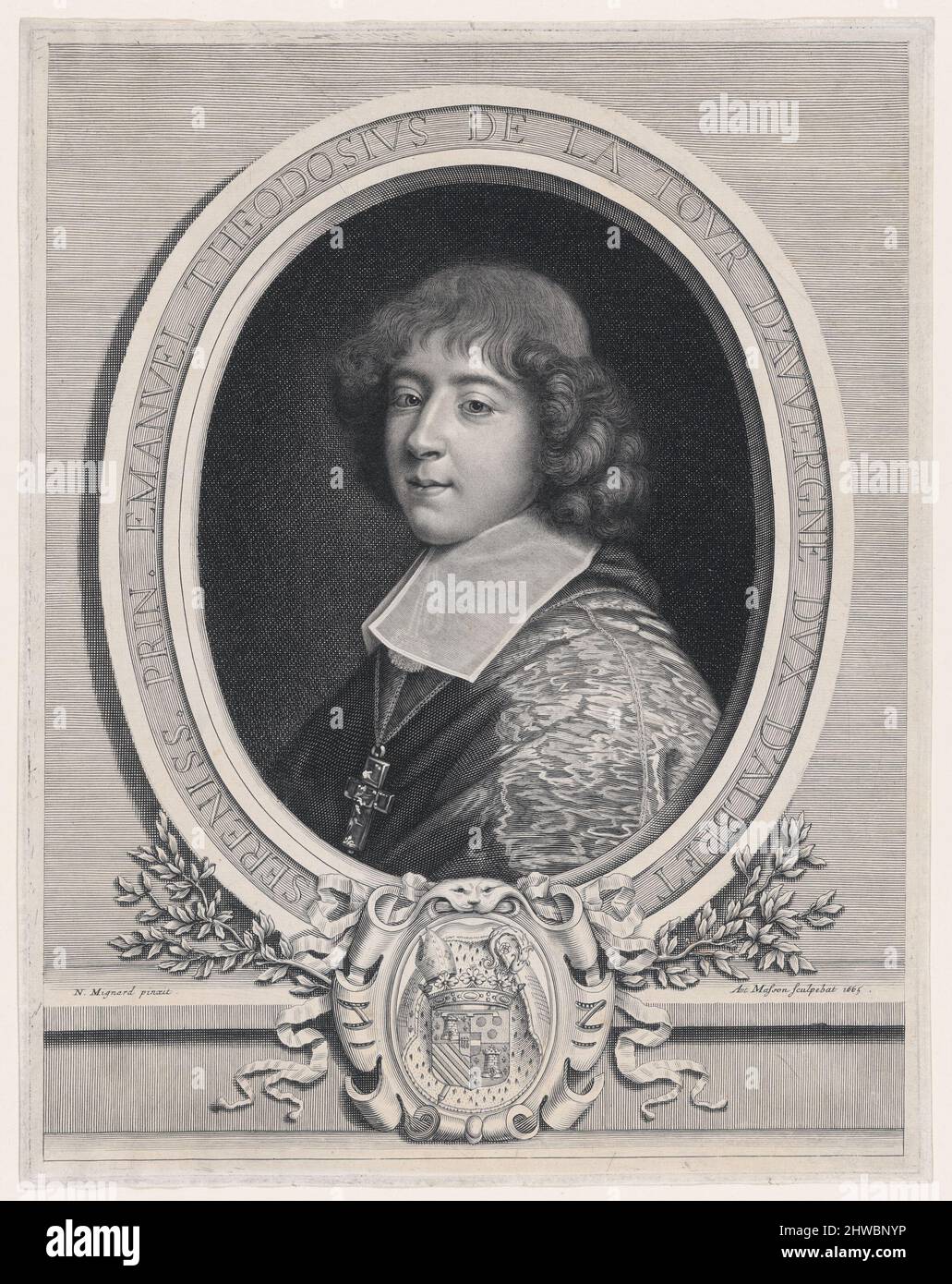 Emmanuel-Theodore de la Tour-d’Auvergne, Cardinal de Bouillon (1644-1715). Graveur : Antoine Masson, français, 1636–1700After : Nicolas Mignard, français, 1606–1668 Banque D'Images