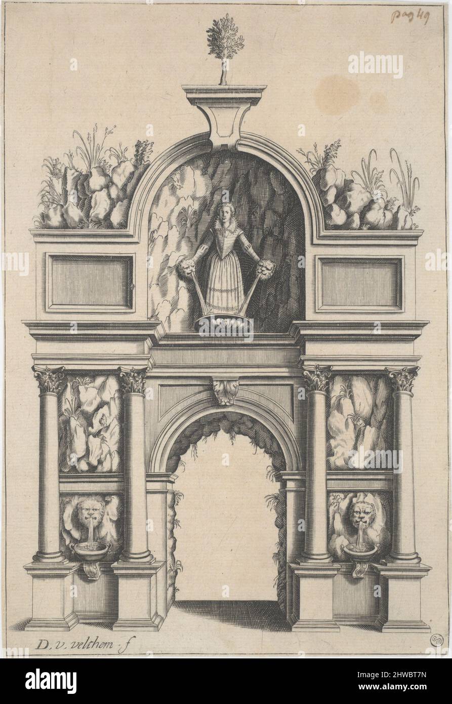 Conception d'une arche avec fontaines. Artiste: David van Velmonem, Français, ac. Lyon 1623-1628 Banque D'Images