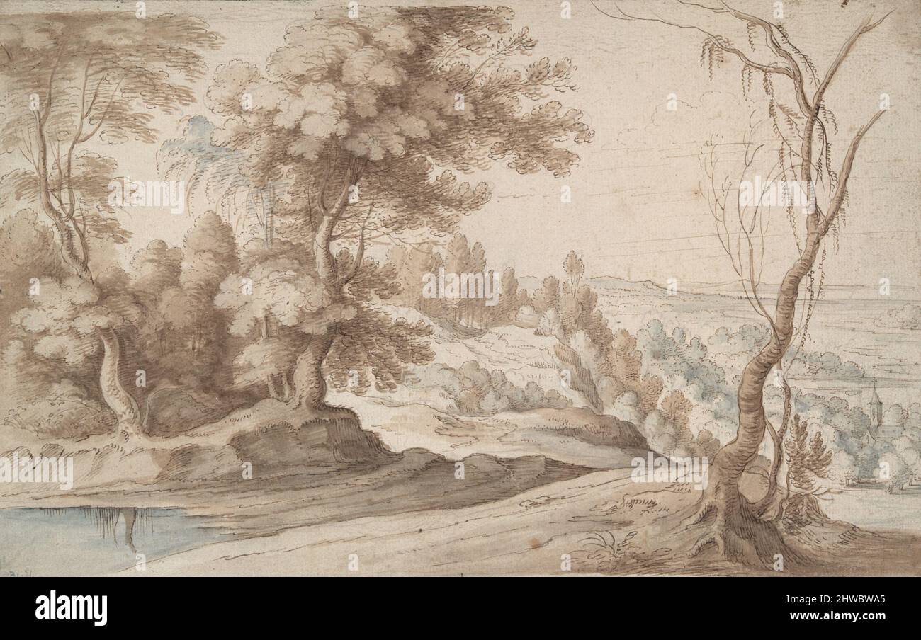 Paysage avec arbres et vue dans une vallée. Artiste: Paul Bril, flamand, 1554–1626 Banque D'Images