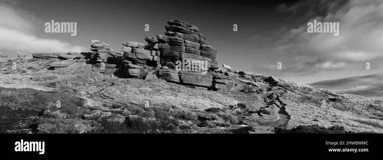 Pym chair rock formation on Kinder Scout, Pennine Way, Peak District National Park, Derbyshire, Angleterre, Royaume-Uni Banque D'Images