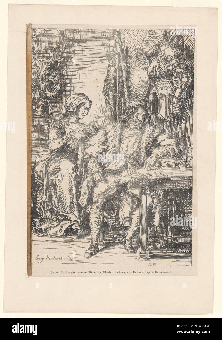 Goetz de Berlichingen ecrivant ses mémoires. Après : Eugène Delacroix, français, 1798–1863 Banque D'Images