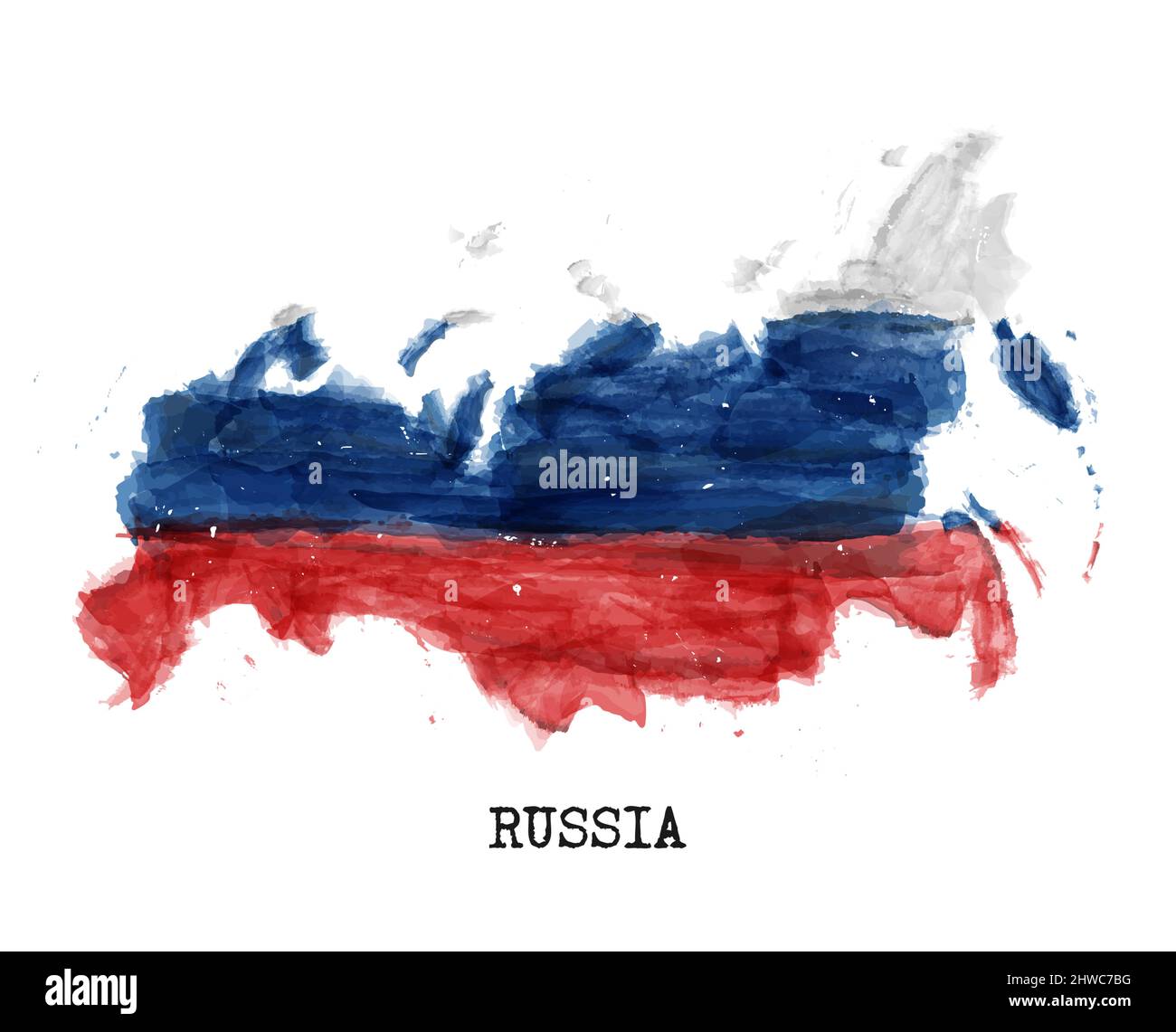 Russie carte et drapeau aquarelle peinture design . Dessin réaliste de la forme du pays . Arrière-plan blanc isolé . Vecteur . Illustration de Vecteur