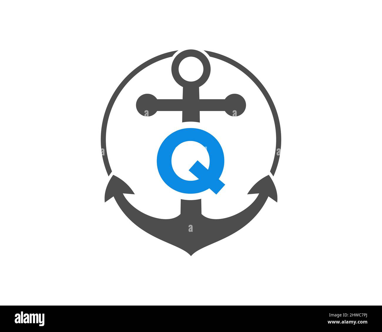 Logo d'ancrage avec concept lettre Q. Lettre Q initiale avec ancrage. Logo bateau marin, bateau à voile Illustration de Vecteur