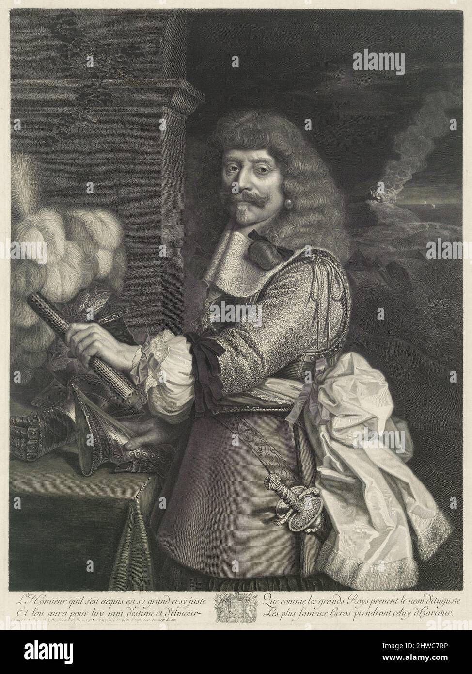 Henri de Lorraine, comte de Harcourt. Graveur : Antoine Masson, français, 1636–1700After : Nicolas Mignard, français, 1606–1668 Banque D'Images