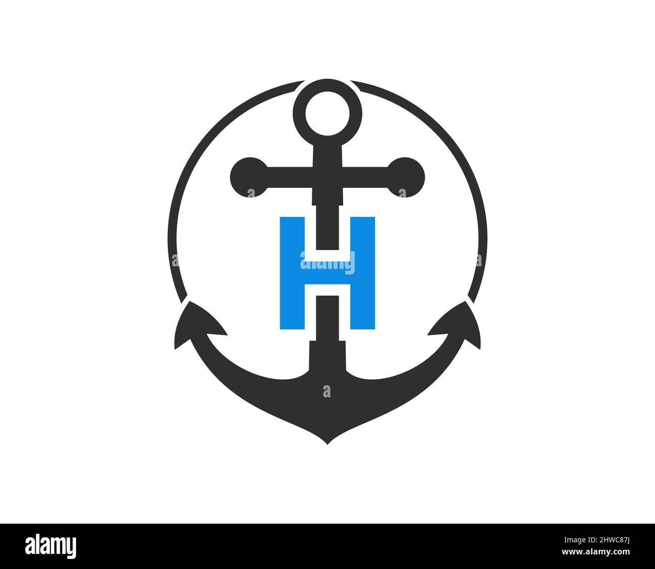 Logo d'ancrage avec concept lettre H. Lettre H initiale avec ancrage. Logo bateau marin, bateau à voile Illustration de Vecteur