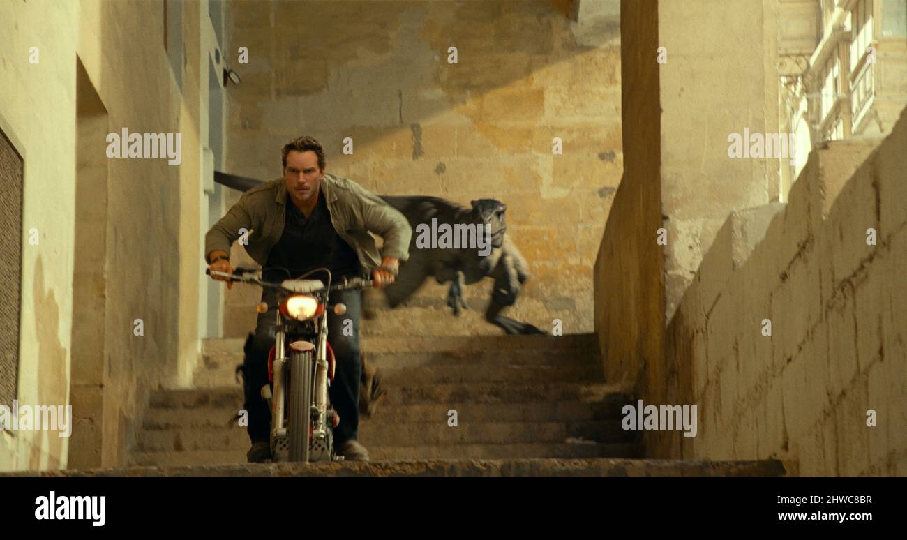 CHRIS PRATT dans LE MONDE JURASSIQUE : DOMINION (2022), dirigé par COLIN TREVORROW. Crédit : Amblin Entertainment / Universal Pictures / Perfect World Pictures / Album Banque D'Images