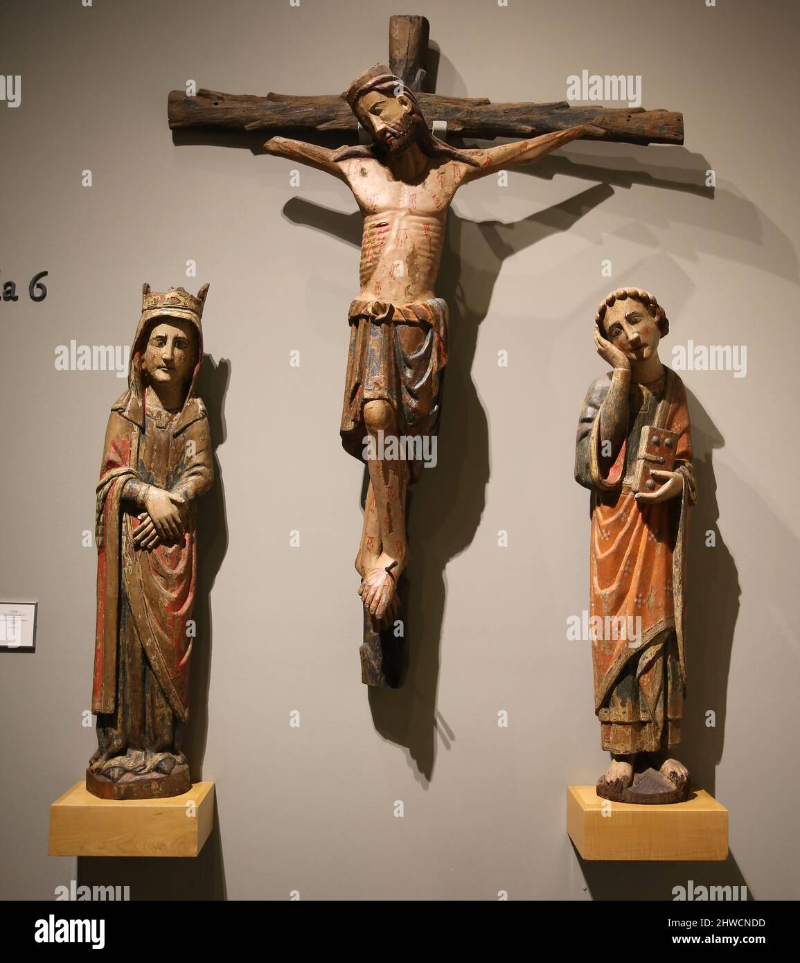 Calvaire. Deuxième moitié du 13th siècle. Sculpture polychrome. Église de San Mamed de Tebongo, Asturies. Musée Mares. Barcelone, Espagne Banque D'Images