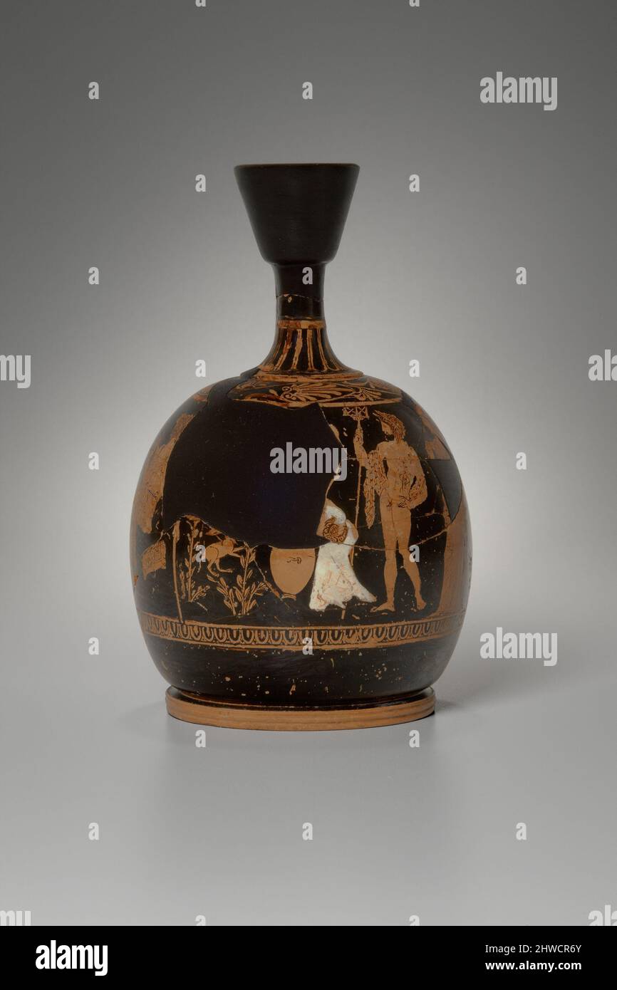 Squat Lekythos montrant Poséidon, Amphitrite, Ammymone et Aphrodite. Artiste, atelier de: Meidias Peintre, grec, Attique, ac. 420-390 C.-B. artiste : peintre du Carlsruhe Paris, grec, Attique, actif 5th siècle avant J.-C. Banque D'Images