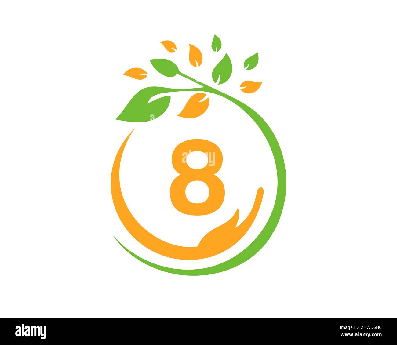 Logo Charity avec concept main, feuille et 8 lettres. Fondation pour le  soin des mains, logo Charity sur vecteur lettre 8 Image Vectorielle Stock -  Alamy