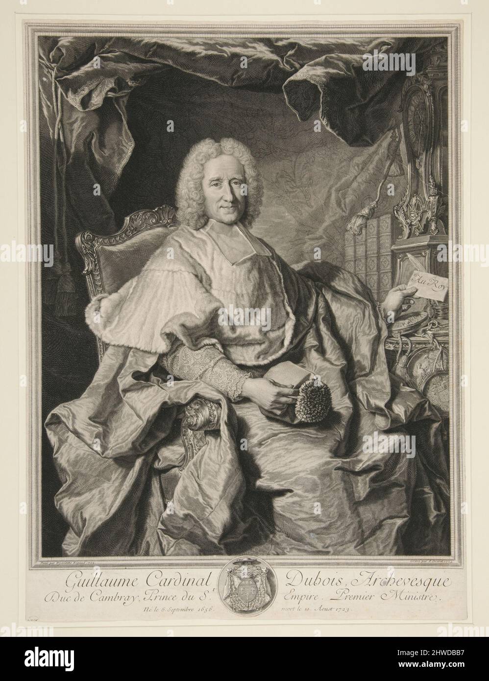 Guillaume Cardinal Dubois. Artiste : Pierre Imbert Drevet, français, 1697–1739After : Hyacinthe Rigaud, français, 1659–1743 Banque D'Images