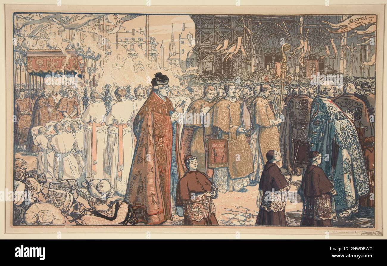 La procession de la Fête-Dieu à Nantes (procession du Corpus Christi à Nantes). Artiste: Auguste Lepère, Français, 1849–1918 Banque D'Images