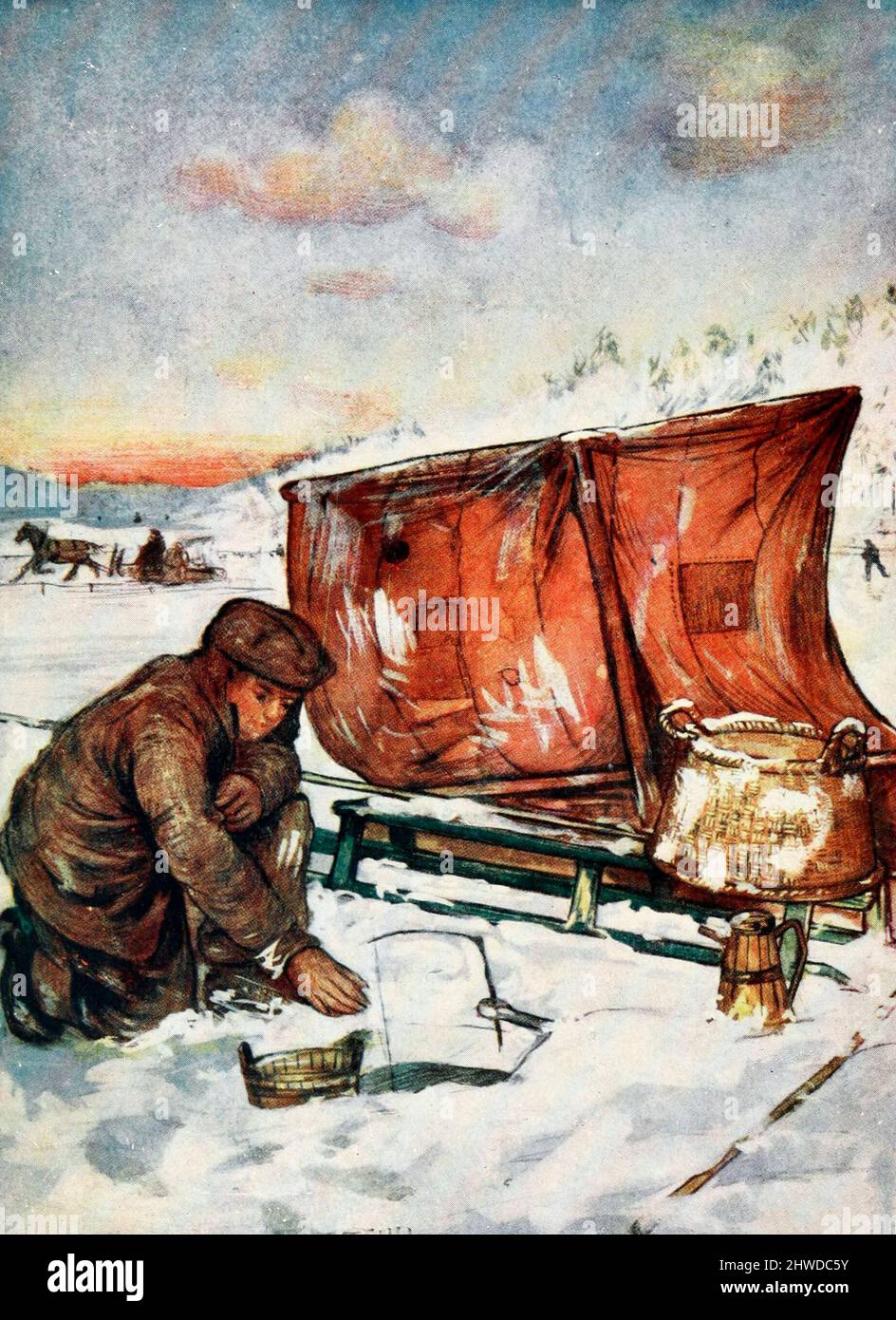 Pêche dans la glace sur le fjord Christiana - Norvège, vers 1900 Banque D'Images