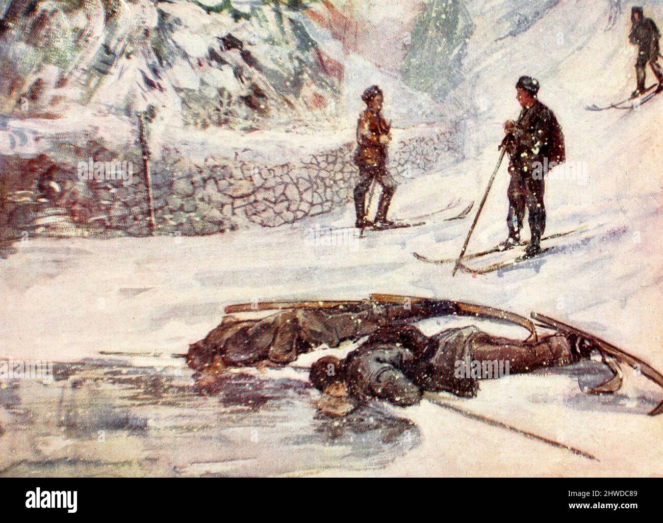 Skieurs buvant du Goosewine - Norvège, vers 1900 Banque D'Images