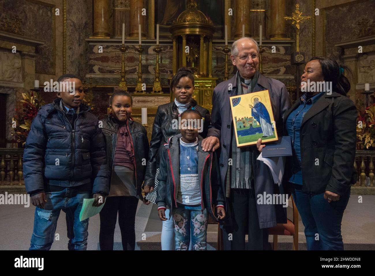 Rome, Italie 14/01/2016: Adolfo Nicolàs, supérieur général de l'Église de Jésus (Compagnia di Gesù). Le Centre Astali célèbre la Journée mondiale des migrants et des réfugiés. ©Andrea Sabbadini Banque D'Images