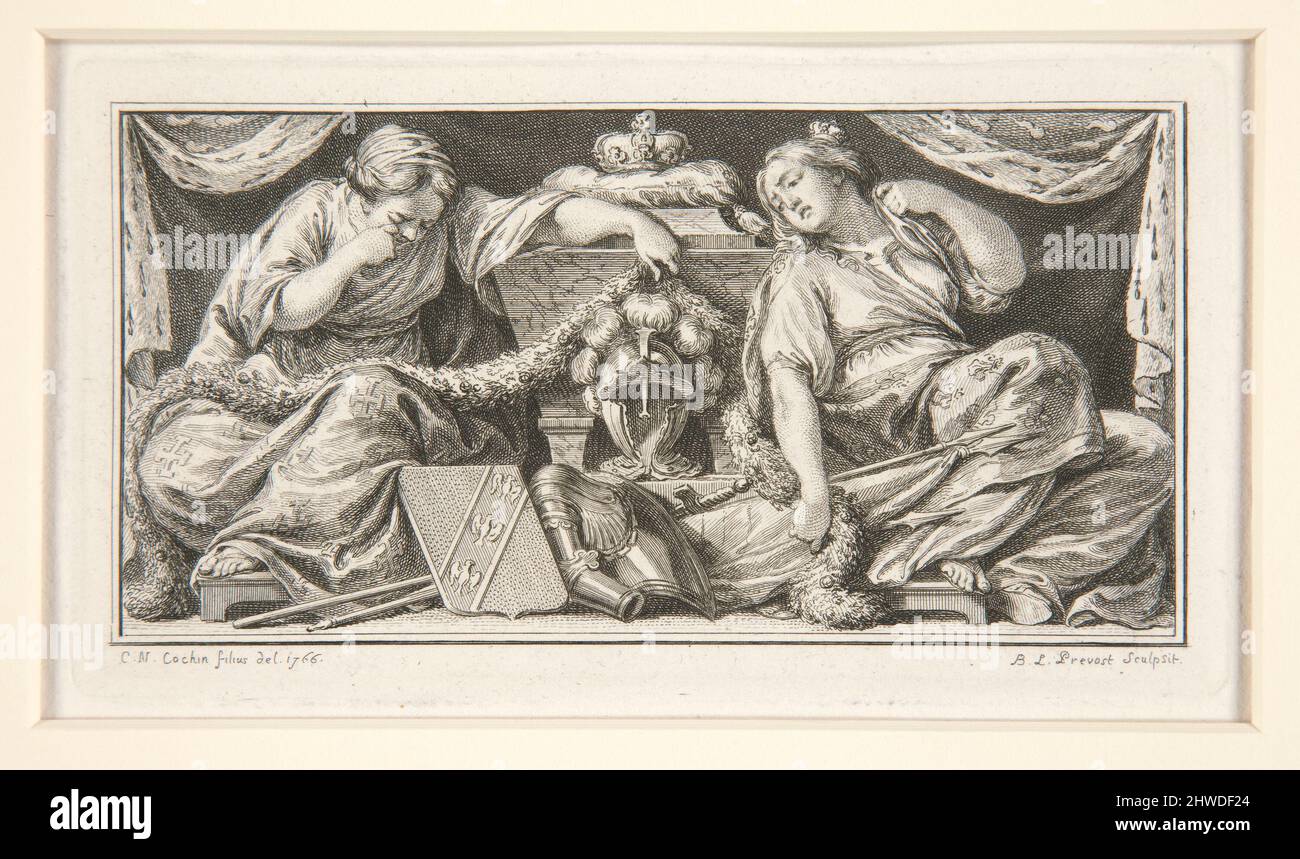 Armure, épée et bouclier flanqués par deux femmes en détresse. Artiste: Benoît-Louis Prévost, français, 1747–ca. 1804After: Charles-Nicolas Cochin le plus jeune, français, 1715–1790 Banque D'Images Armure, épée et bouclier flanqués par deux femmes en détresse. Artiste: Benoît-Louis Prévost, français, 1747–ca. 1804After: Charles-Nicolas Cochin le plus jeune, français, 1715–1790 Banque D'Images