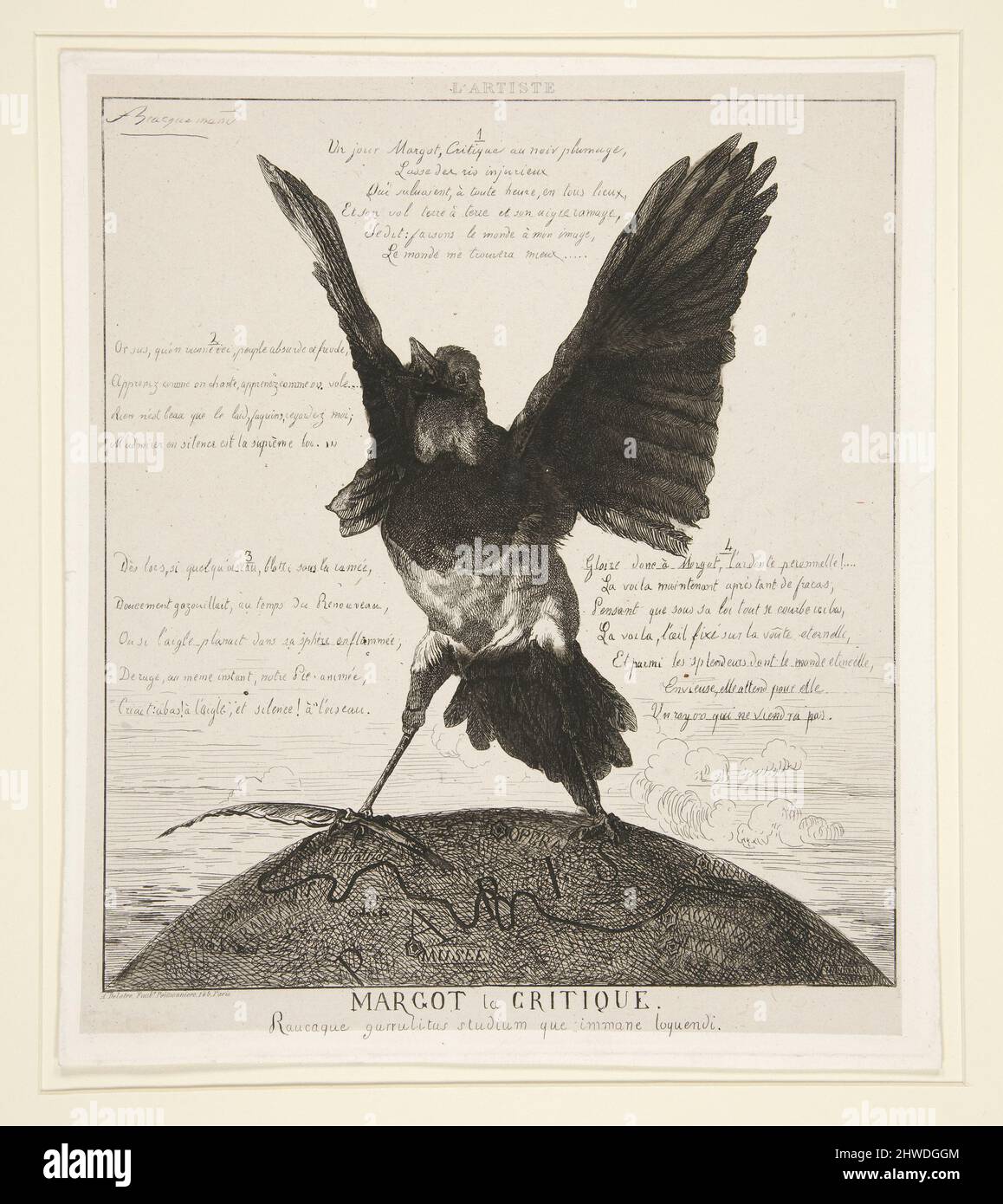 Margot la critique, ou la Pie (Margot le critique, ou le Magpie). Artiste : Félix-Henri Bracquemond, français, 1833–1914 Banque D'Images