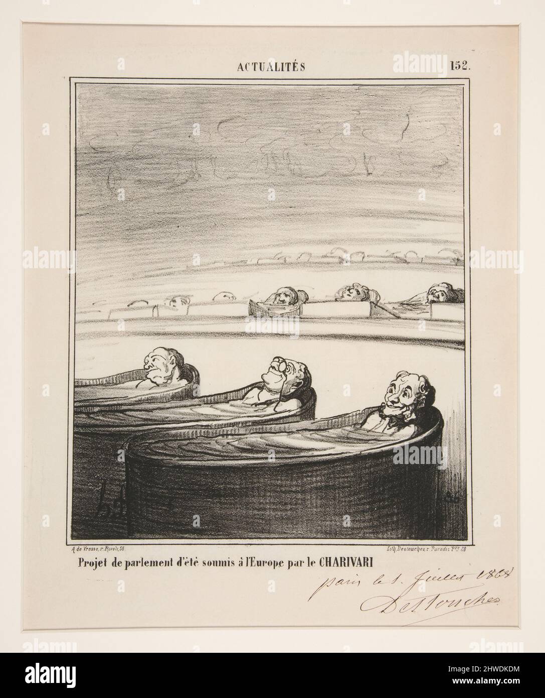 Projet de règlement d’été mis à l’Europe par le Charivari (idée pour le Parlement d’été soumise en Europe par le Charivari), planche 152 de la série Actualités (Current Affairs). Artiste: Honoré Daumier, Français, 1808–1879 Banque D'Images