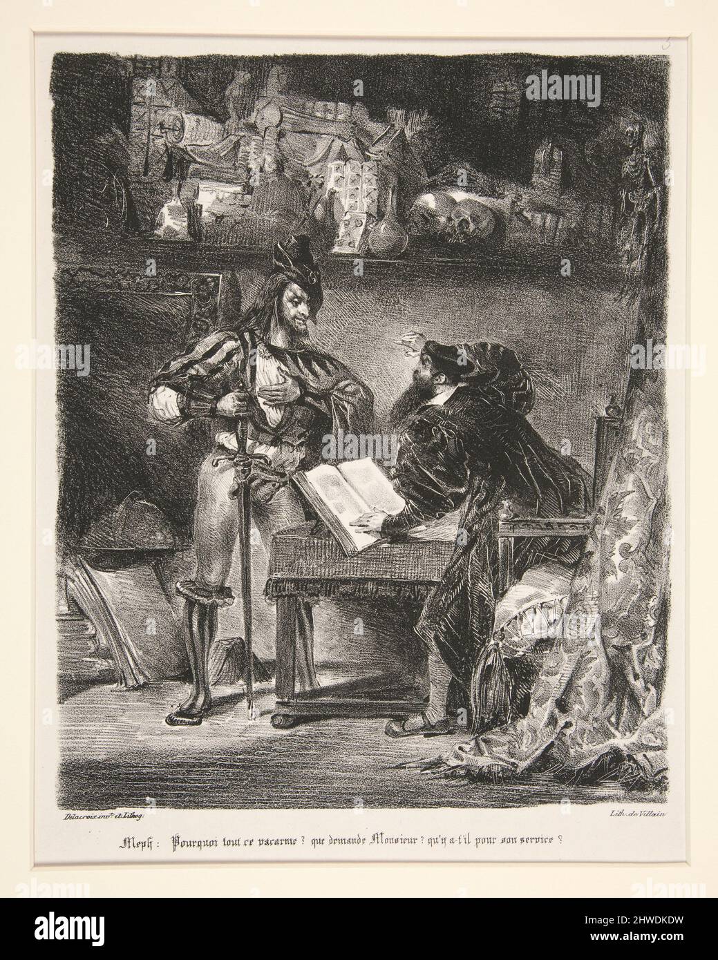 Méphistophélès apparaissant à Faust (Méphistophéles apparaissant à Faust). Artiste : Eugène Delacroix, français, 1798–1863 Banque D'Images