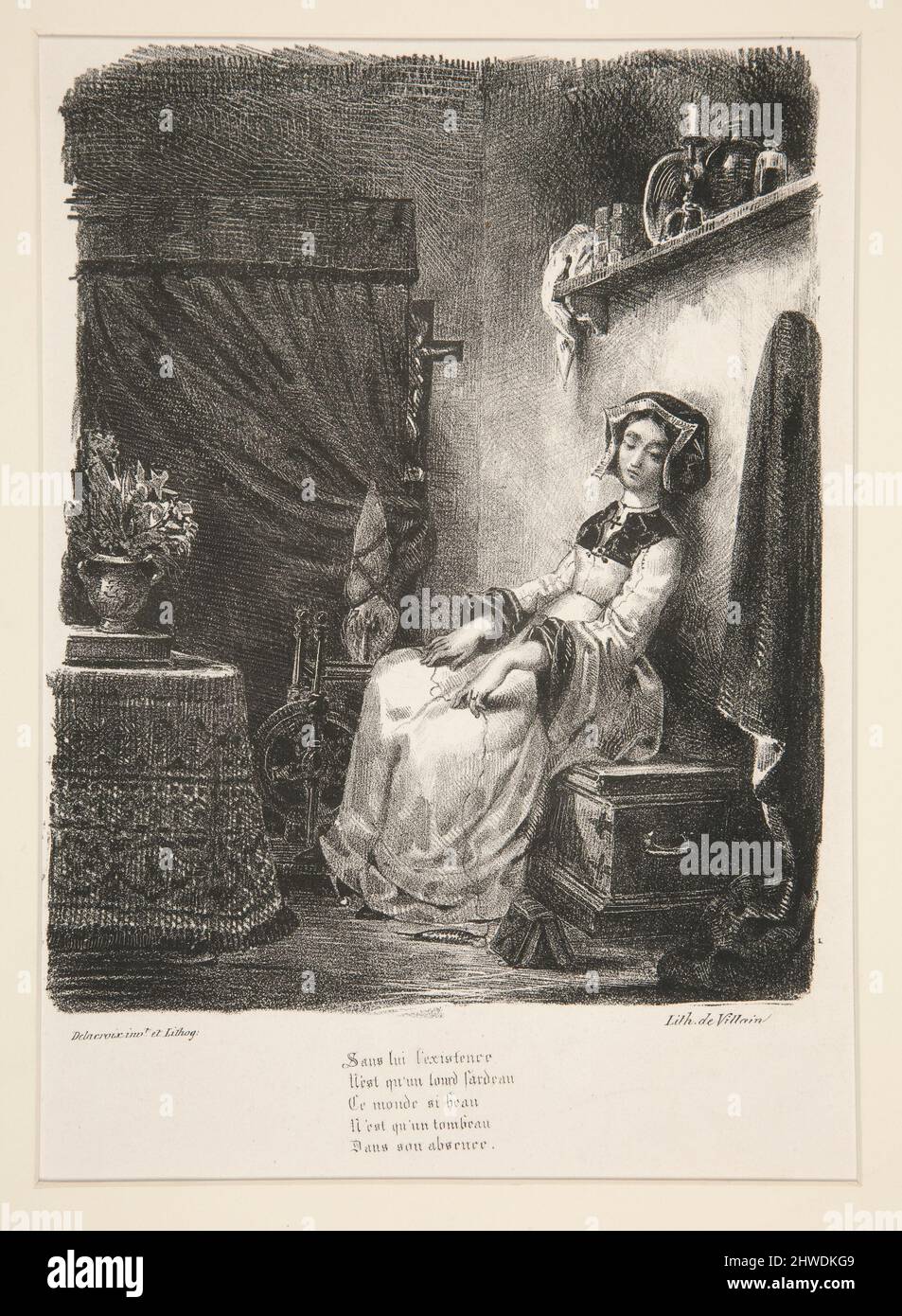 Marguerite au rouet (Marguerite à sa roue tournante). Artiste : Eugène Delacroix, français, 1798–1863 Banque D'Images