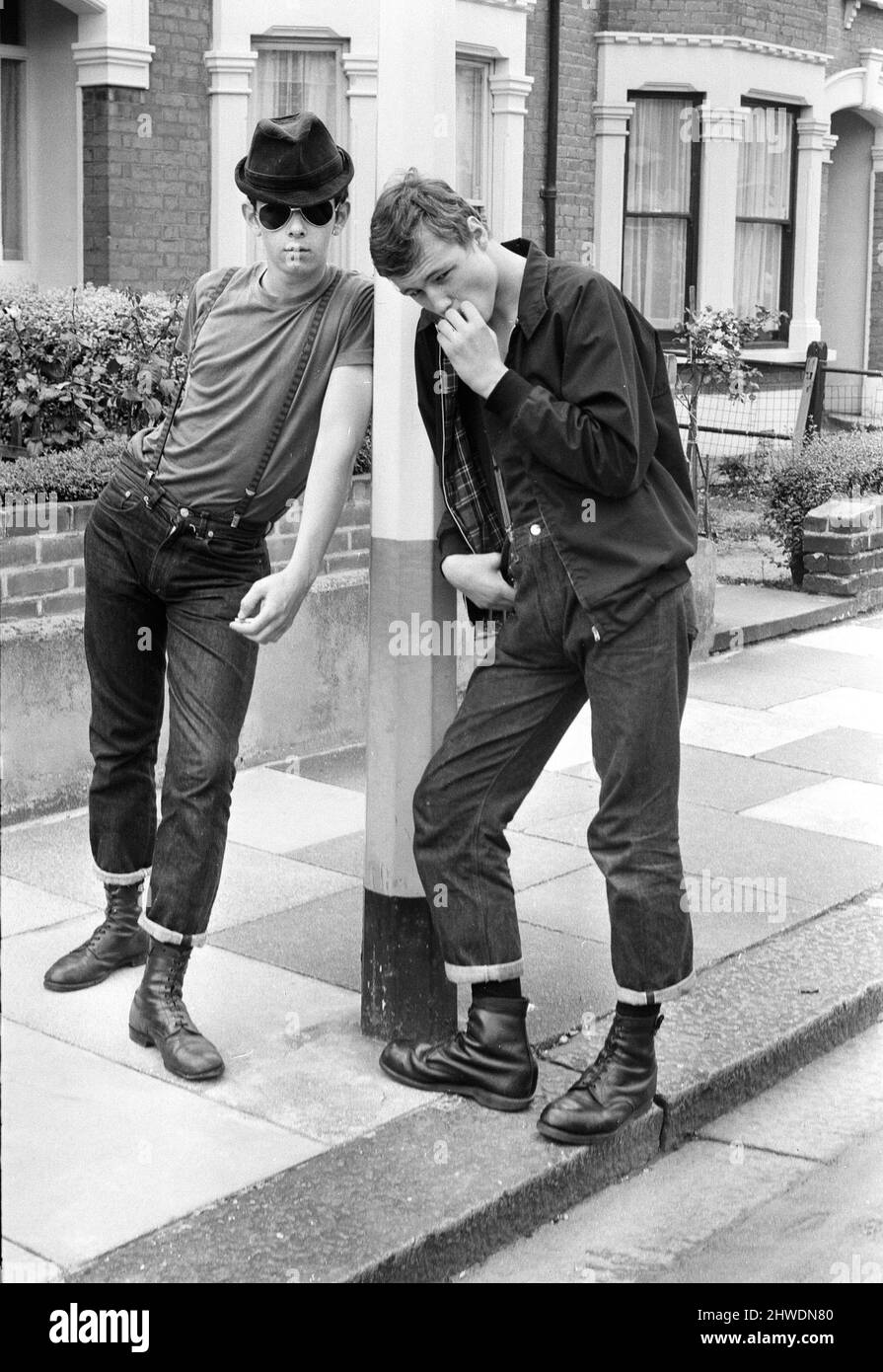 Skinhead et Ben Sherman garçon. 15th août 1970. Banque D'Images