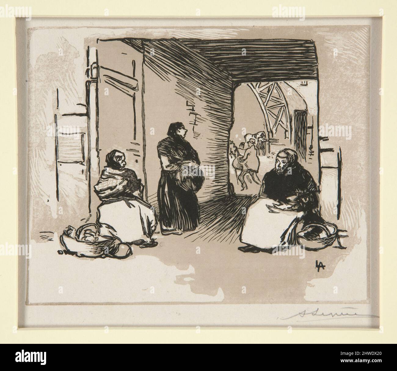 Marchandes au panier, rue Montorgueil (marchands avec paniers, rue Montorgueil). Artiste: Auguste Lepère, Français, 1849–1918 Banque D'Images