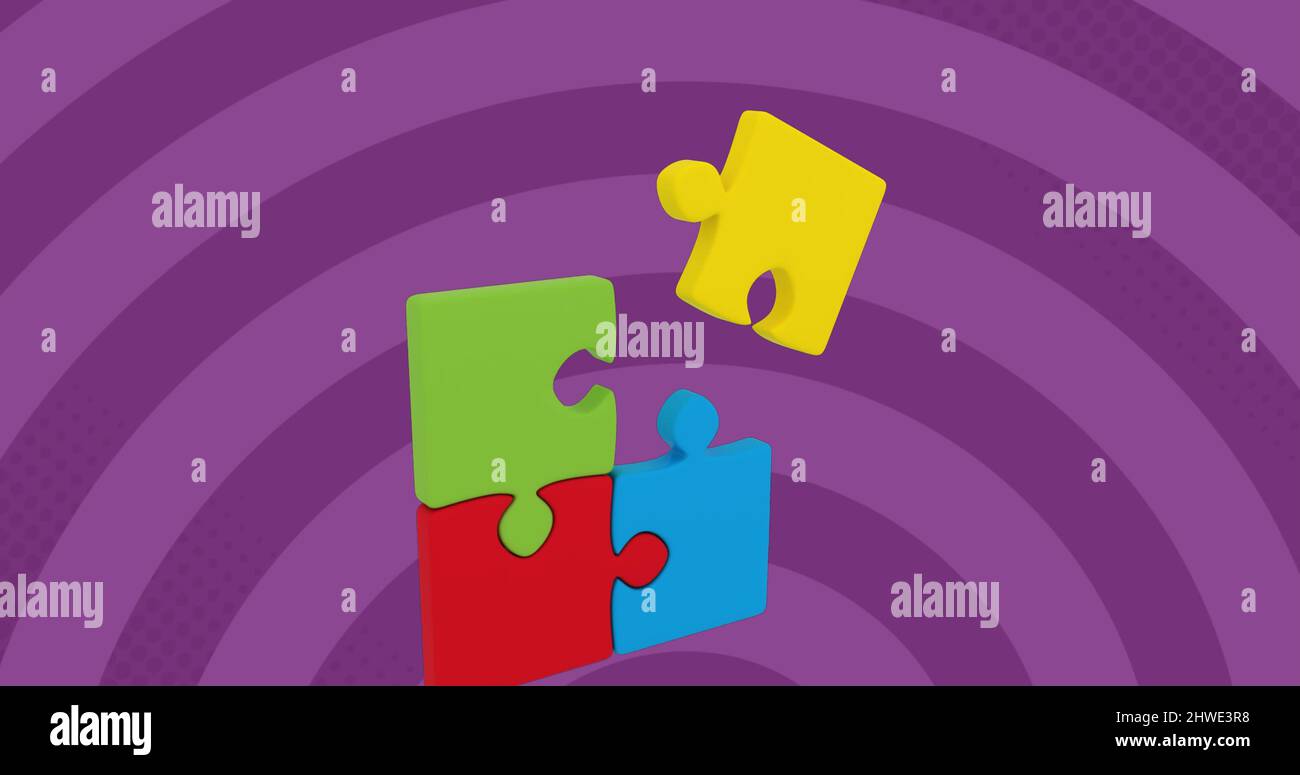 Image de puzzles sur fond de cercle violet Banque D'Images