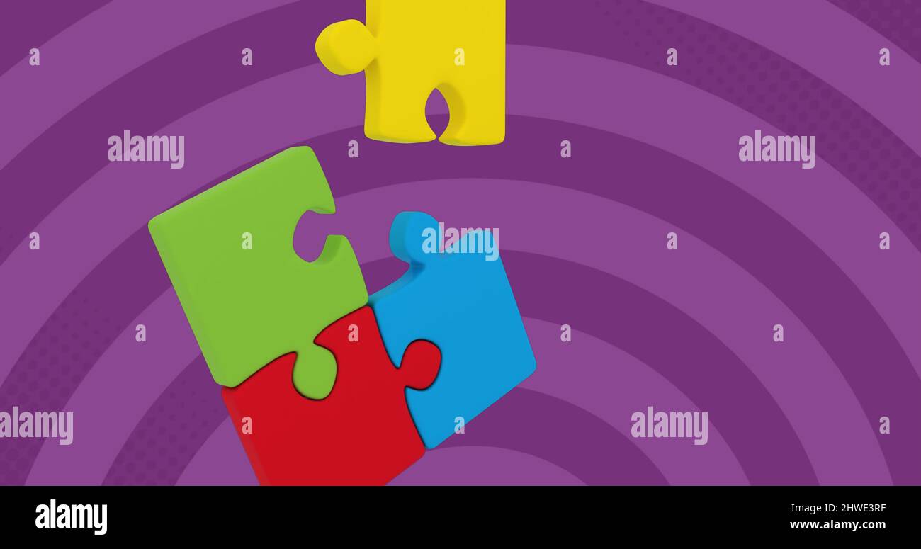Image de puzzles sur fond de cercle violet Banque D'Images